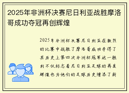 2025年非洲杯决赛尼日利亚战胜摩洛哥成功夺冠再创辉煌